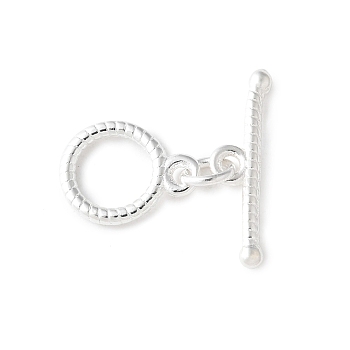 Eco-friendly Brass Toggle Clasps, Cadmium Free & Lead Free, Long-Lasting Plated, Ring, with Jump Rings, 925 Sterling Silver Plated, Ring: 10x7.5x1mm, Bar: 3.5x15x1.5mm, Hole: 1.2mm