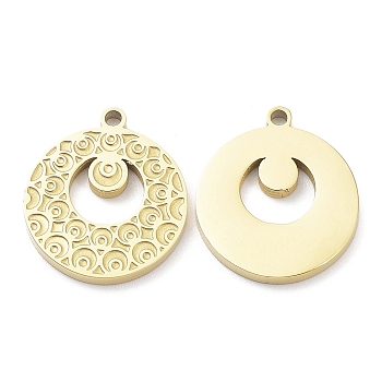 Ion Plating(IP) 316L Surgical Stainless Steel Pendants, Laser Cut, Flat Round Charm, Real 18K Gold Plated, 17x15x1.6mm, Hole: 1.2mm