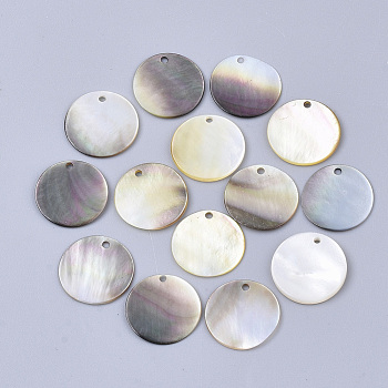 Black Lip Shell Pendants, Flat Round, Black, 14x1~2mm, Hole: 1.4mm