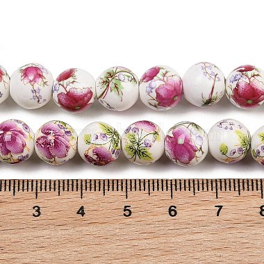 手作り花柄陶器セラミックビーズ連売り(PORC-M007-10mm-17)-3