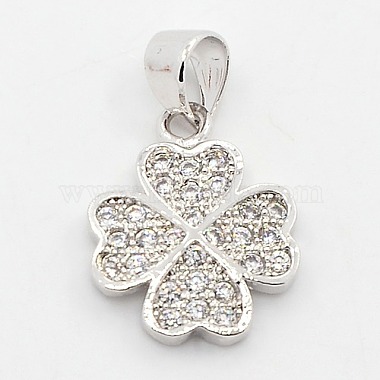 Platinum Clear Clover Brass+Cubic Zirconia Charms