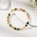 Natural Agate & Brass Beaded Bracelets for Women, Round, Colorful, Beads: 6.5mm, Inner Diameter: 2.17 inch(5.5cm)(BJEW-JB13968)