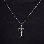 Alloy & 201 Stainless Steel & Rhinestone Dinosaur Wrapped Sword Pendant Necklaces for Men, Black, Fern Green, 23.62 inch(60cm)(FS-WGFE8C1-03)