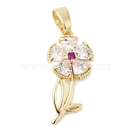 Brass Micro Pave Cubic Zirconia Pendants, Flower, Golden, Clear, 24.5x11.5x3.7mm, Hole: 5x3mm(KK-C141-07G-05)