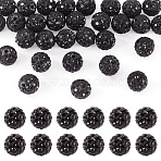 30Pcs Pave Disco Ball Beads, Handmade Polymer Clay Rhinestone Beads, Round, Jet, PP13(1.9~2mm), 6 Rows Rhinestone, 10mm, Hole: 1.5mm(RB-TA0001-26B)
