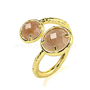 Round Natural Sunstone Open Cuff Rings, Golden Plated Brass Ring for Unisex, Inner Diameter: 19mm(RJEW-C087-02G-04)