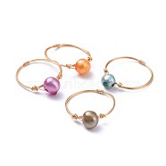 Dyed Natural Freshwater Pearl Rings, with Eco-Friendly Copper Wire, Golden, Mixed Color, 20mm, 1~1.5mm(RJEW-JR00267-M)