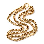 Ion Plating(IP) 304 Stainless Steel Rolo Chain Double Layer Necklaces, Real 18K Gold Plated, 18-1/4 inch(46.4cm)(NJEW-L173-017G)