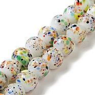 Handmade Lampwork Beads Strand, Round, White, 10x9~10mm, Hole: 1.2mm, about 40pcs/strand, 14.76 inch(37.5cm)(LAMP-C008-02B)