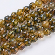 Natural Dragon Veins Agate Beads Strands, Dyed, Round, Olive, 10mm, Hole: 1mm, about 38pcs/strand, 15.5 inch(X-G-G515-10mm-02A)