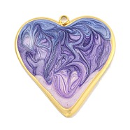 Ion Plating(IP) 304 Stainless Steel Pendants, with Enamel, Real 18K Gold Plated, Heart Charm, Medium Purple, 31x29x3.5mm, Hole: 2mm(STAS-U007-09D-G)