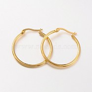 304 Stainless Steel Hoop Earrings, Hypoallergenic Earrings, Ring Shape, Real 18K Gold Plated, 30x2mm, 12 Gauge, Pin: 1x0.7mm(EJEW-N0016-11G-D)