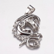 304 Stainless Steel Pendants, Dragon, Stainless Steel Color, 49x33x5mm, Hole: 7x9mm(STAS-K171-26P)