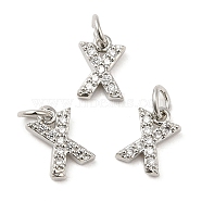 Brass Micro Pave Grade AAA Cubic Zirconia Charms, Letter X, Cadmium Free & Nickel Free & Lead Free, Real Platinum Plated, 8x6x1.5mm, Hole: 2mm(ZIRC-P067-11P-X-NR)