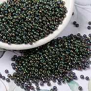 MIYUKI Round Rocailles Beads, Japanese Seed Beads, 8/0, (RR2446) Forest Green Rainbow Gold Luster, 3mm, Hole: 1mm, about 19000~20500pcs/pound(SEED-G008-RR2446)