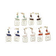 5 Pairs 5 Style Natural Mixed Gemstone Column Beaded Dangle Stud Earrings, Brass Rectangle Long Drop Earrings for Women, Light Gold, 50mm, Pin: 0.8mm, 1 Pair/style(EJEW-JE05075)