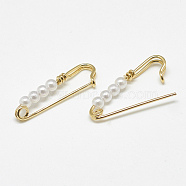 Brass Safety Pins, with ABS Plastic Imitation Pearl Beads, Real 18K Gold Plated, 24x8x3mm, Hole: 2mm, Pin: 0.7mm(X-KK-S347-158)