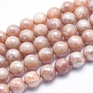 Electroplate Natural Sunstone Beads Strands, Faceted, Round, 12mm, Hole: 1mm, about 32pcs/strand, 15.7 inch(G-K256-17-12mm)