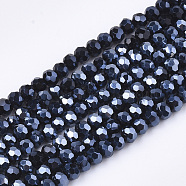 Electroplate Glass Beads Strands, Pearl Luster Plated, Faceted, Rondelle, Black, 2.5~3x2~2.5mm, Hole: 0.6mm, about 196pcs/strand, 19 inch(X-EGLA-T013-04A)