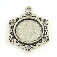 Tibetan Style Alloy Hexagon Pendant Cabochon Settings, Cadmium Free & Lead Free, Antique Silver, Flat Round Tray: 16mm, 30.5x23.5x3mm, Hole: 2.5mm, about 104pcs/334g(TIBEP-Q049-18AS-RS)