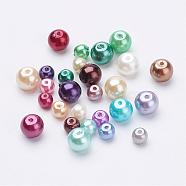 Eco-Friendly Dyed Glass Pearl Round Bead Strands, Cotton Cord Threaded, Mixed Color, Mixed Color, 4~6mm, Hole: 0.7mm(HY-X0006-4-6mm)