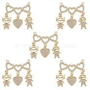 5Pcs Valentine's Day Theme Brass Micro Pave Clear Cubic Zirconia Pendants, Nickel Free, Heart with Couple, Real 18K Gold Plated, 27x25x2mm, Hole: 1.5mm(ZIRC-SZ0003-31)