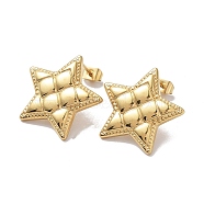 Ion Plating(IP) 304 Stainless Steel Stud Earrings, Manual Polished, Star with Tartan Ear Studs for Women, Golden, 21x22mm(EJEW-C062-01G)