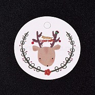 Paper Gift Tags, Hange Tags, For Arts and Crafts, For Christmas, Flat Round with Christmas Reindeer/Stag Pattern, Colorful, 30x0.3mm, Hole: 3mm(CDIS-L003-D03)