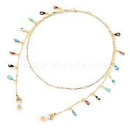 Eyeglasses Chains, Neck Strap for Eyeglasses, with Brass Enamel Bar Link Chains, 304 Stainless Steel Lobster Claw Clasps and Rubber Loop Ends, Teardrop with Evil Eye, Colorful, Golden, 27.95 inch(71cm)(AJEW-EH00094)