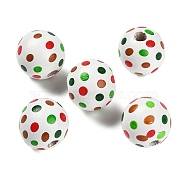 Christmas Printed Schima Wood European Beads, White, Round, 16x15mm, Hole: 4mm(WOOD-G024-02A)