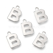 201 Stainless Steel Charms, Alphabet, Letter.B, 12x7.8x0.6mm, Hole: 1.2mm(X-STAS-C021-06P-B)