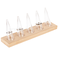 5Pcs Clear Plastic Cone Ring Display Holders, with Bamboo Base, Rectangle, Wheat, Finish Product: 20x4.5x7cm, Cone: 60x24~25.5mm, Inner Diameter: 18mm, about 6pcs/set(RDIS-WH0002-16)