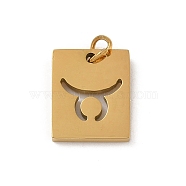 304 Stainless Steel Charms, with Jump Ring, Golden, Rectangle with Constellation Charm, Taurus, 12x10x1.5mm, Hole: 3mm(STAS-R001-03G-02)