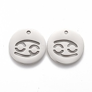 201 Stainless Steel Pendants, Twelve Constellations, Stainless Steel Color, Cancer, 16x1.2mm, Hole: 1.5mm(STAS-Z001-B-10P)
