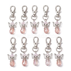 10Pcs Glass Pendant Decorations, with Alloy Swivel Lobster Claw Clasps, Angel, Misty Rose, 59mm(HJEW-JM02548)