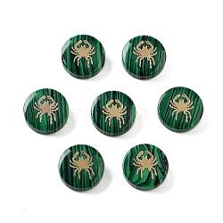 Synthetic Malachite Beads, with Golden Tone Brass Slices, Flat Round with Constellations, Cancer, 15x4mm, Hole: 1mm(G-F775-D06)