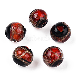 Handmade Gold Sand Lampwork Beads, Round, FireBrick, 12~12.5x11.5mm, Hole: 1.8mm(LAMP-T019-12mm-03)