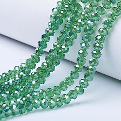 Electroplate Glass Beads Strands, Pearl Luster Plated, Faceted, Rondelle, Lime Green, 4x3mm, Hole: 0.4mm, about 123~127pcs/strand, 16.5~16.9 inch(42~43cm)(EGLA-A034-T4mm-A10)