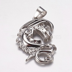 Tarnish Resistant 304 Stainless Steel Pendants, Dragon, Stainless Steel Color, 49x33x5mm, Hole: 7x9mm(STAS-K171-26P)