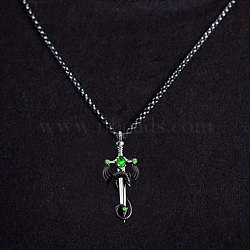 Alloy & 201 Stainless Steel & Rhinestone Dinosaur Wrapped Sword Pendant Necklaces for Men, Black, Fern Green, 23.62 inch(60cm)(FS-WGFE8C1-03)