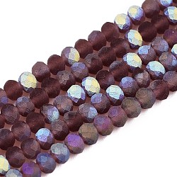 Transparent Glass Beads Strands, Faceted, Frosted, Half AB Color Plated, Rondelle, Purple, 3.5~3.8x3mm, Hole: 0.4mm, about 113~115pcs/strand, 32.5~33cm(EGLA-A044-T3mm-MB13)