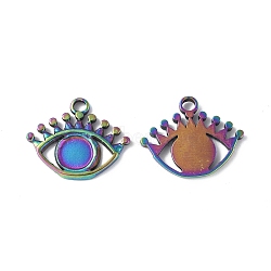Ion Plating(IP) 304 Stainless Steel Pendant Cabochon Settings, Eye, Rainbow Color, 16x20x2mm, Hole: 2mm, Tray: 6mm(STAS-I694-38MC)