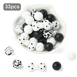 33Pcs 5 Styles Silicone Focal Beads, for Jewelry Crafts Necklace Garland Bracelet, Mixed Shapes, White, 15x15~30x9.5mm, Hole: 2~2.8mm(SIL-YW0002-58)