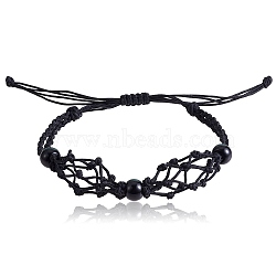 Adjustable Braided Nylon Cord Macrame Pouch Bracelet Making, with Glass Beads, Black, Inner Diameter: 1-7/8~3-1/4 inch(4.7~8.4cm), 12pcs/set(AJEW-SW00013-21)