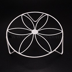 Flat Round with Flower Pattern Iron Display Decorations, for Garden Plant Supports, White, 240x70mm(AJEW-WH0244-09A)