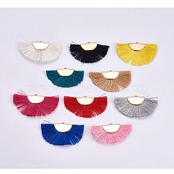 Polyester Tassel Pendant Decorations, Fan Shaped, Golden, Mixed Color, 24.5~28x44~53x3mm, Hole: 3x1.5mm(FIND-I008-01)