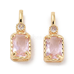 Brass Micro Pave Cubic Zirconia Pendants, Rectangle, Real 18K Gold Plated, Pink, 16~16.5x6x4.5mm, Hole: 2x3.5mm(KK-C051-54G-03)