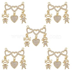 5Pcs Valentine's Day Theme Brass Micro Pave Clear Cubic Zirconia Pendants, Nickel Free, Heart with Couple, Real 18K Gold Plated, 27x25x2mm, Hole: 1.5mm(ZIRC-SZ0003-31)