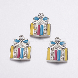 Alloy Enamel Pendants, Cadmium Free & Lead Free, with Rhinestone,  for Christmas, Platinum, Colorful, about 14mm wide, 19mm long, 2mm thick, hole: 2mm(E1206)