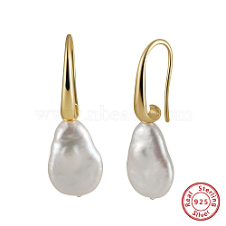 925 Sterling Silver Dangle Earrings, with Teardrop Natural Baroque Pearl, Real 14K Gold Plated, 11x32mm(EJEW-Z041-08G)